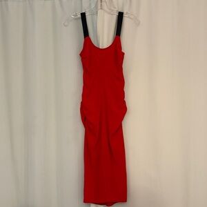 Mark Wong Nark Red Hot Designer Cocktail Bodycon Midi Dress, size XS